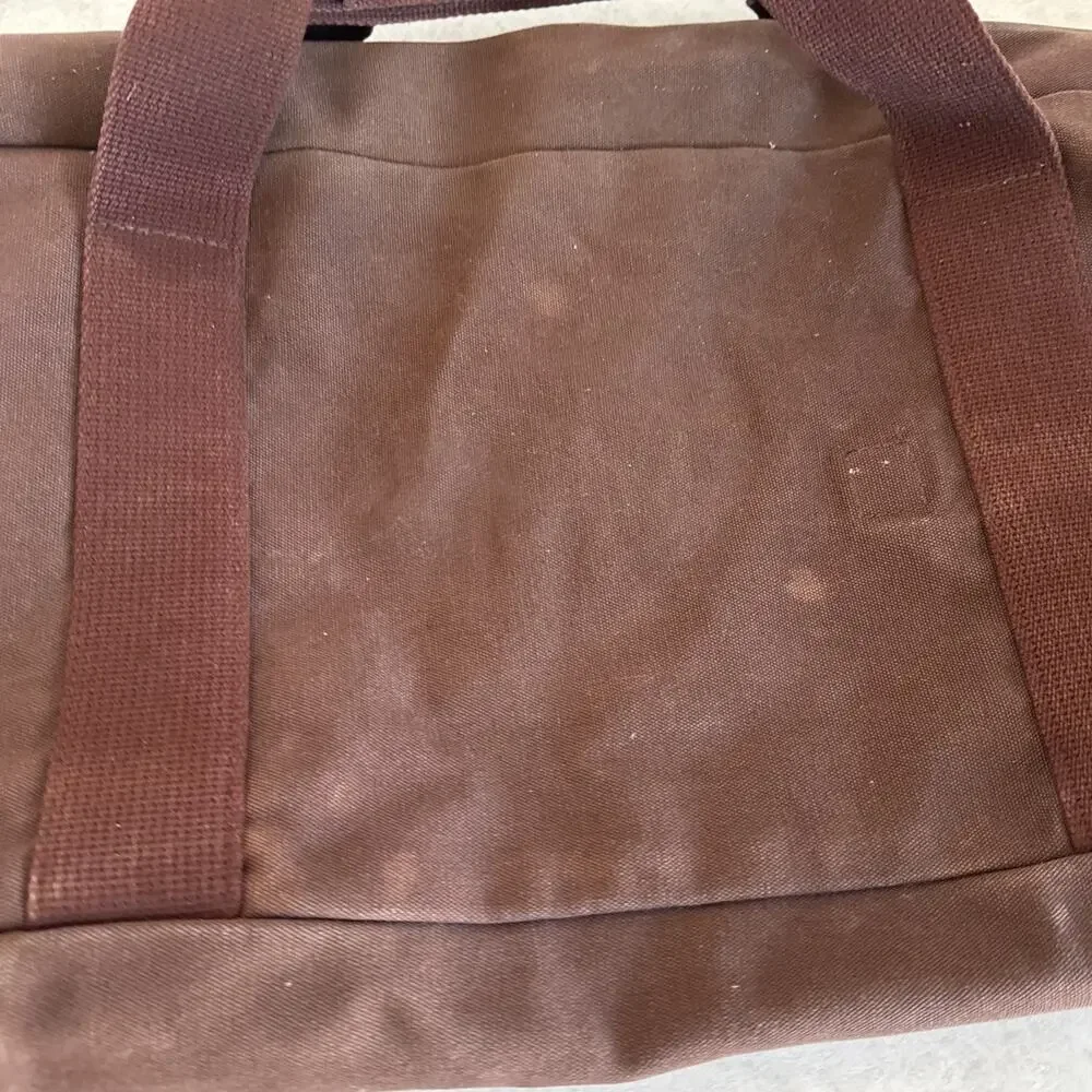 Vintage Lands End Square Rigger Canvas Bag Brown Handles 25x13x4” Camping Hiking